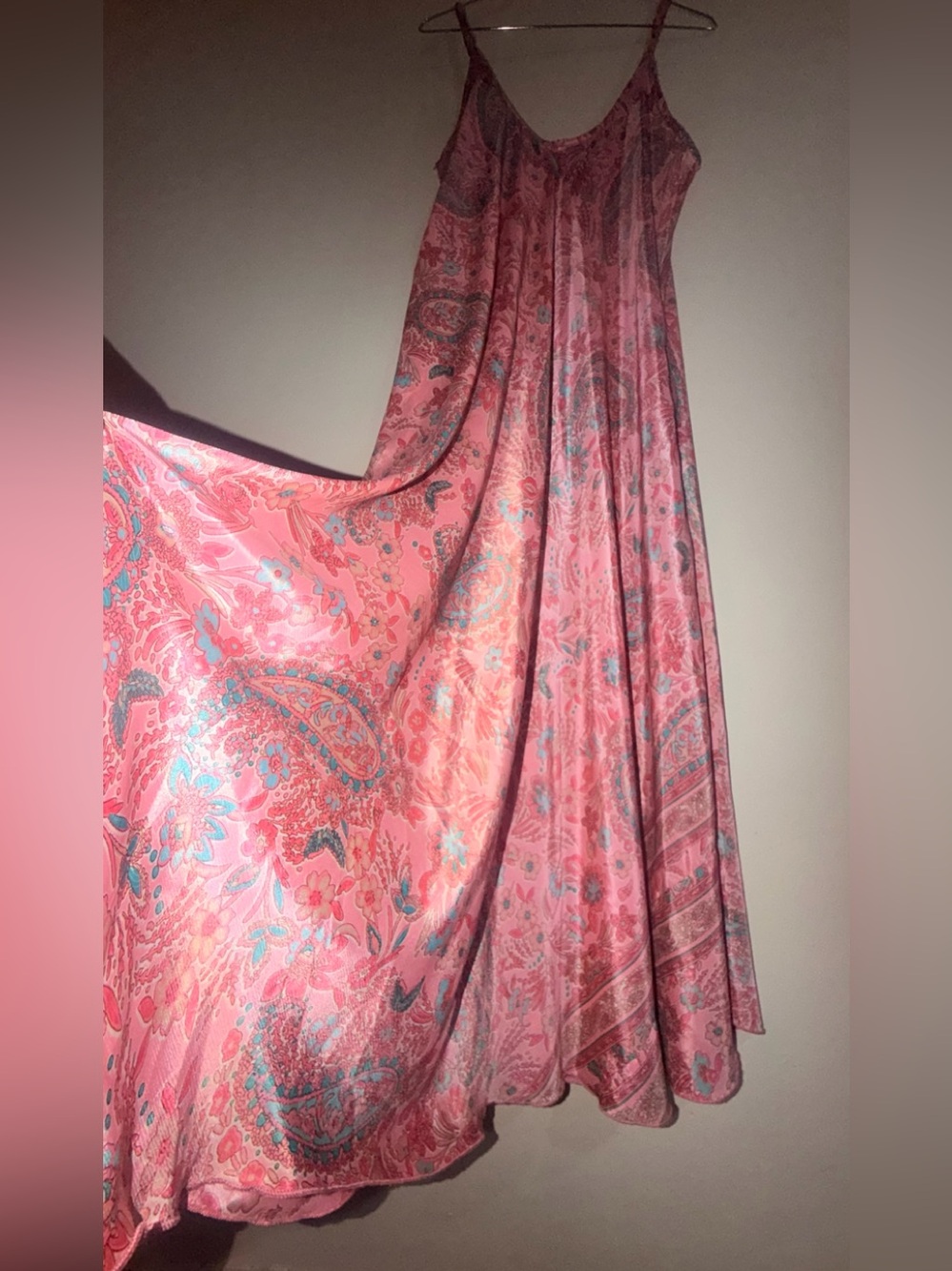 Pink Paisley Maxi Slip Dress with Delicate Straps - Picture 2 of 8